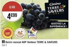 LE KG  4699  Casino TERRE& SAVEURS  Raisin muscat AOP Ventoux TERRE & SAVEURS  Cat 1  GOÛTEZ LA DIFFÉRENCE! 