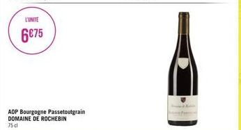 LUNITE  6€75  AOP Bourgogne Passetoutgrain DOMAINE DE ROCHEBIN 75 cl 