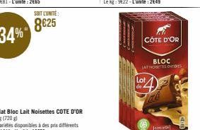 SOIT LUNITE:  8625  CH  CÔTE D'OR  BLOC LAIT NOTES INTERES  Lot  de  Tab  COMO 