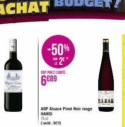 12  Vighed Linda  -50% 2E  SOIT PAR 2 L'UNITE:  6089  ADP Alsace Pinot Noir rouge HANSI  75cl  L'unité : 9E19  81848 