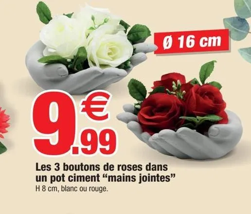 les 3 boutons de roses dans un pot ciment mains jointes