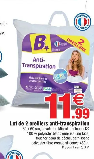 lot de 2 oreillers anti-transpiration