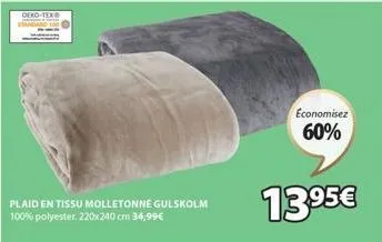 deko-tex  plaid en tissu molletonne gulskolm 100% polyester, 220x240 cm 34,99€  economisez 60%  13.95€ 