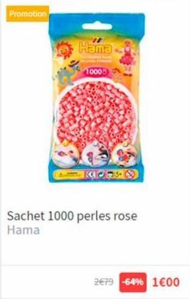 Promotion  Hama  10000  PILE  Sachet 1000 perles rose Hama  2679 -64% 1€00 