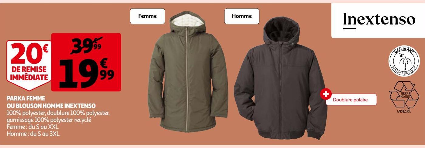 PARKA FEMME OU BLOUSON HOMME INEXTENSO