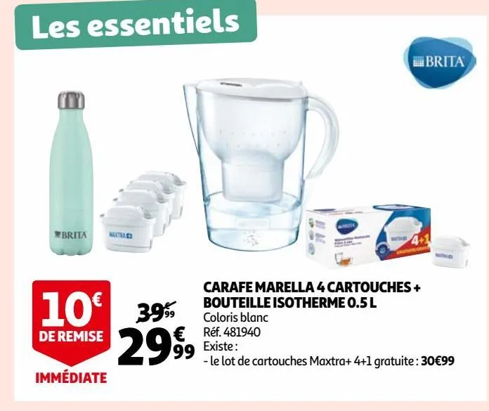 carafe marella 4 cartouches + bouteille isotherme 0.5 l