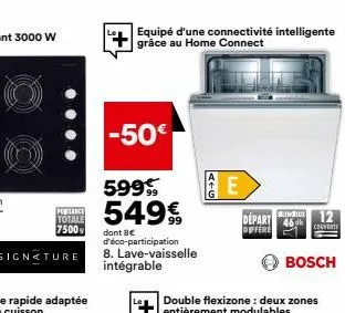 puissance totale  7500  equipé d'une connectivité intelligente grâce au home connect  -50€  599€  549€  dont 8€ d'éco-participation 8. lave-vaisselle  intégrable  atg  e  depart 12  46 db  differe  co