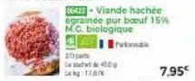 20 le sa  86422-viande hachée égrainée pur boeuf 15% m.g. biologique  putin  200 