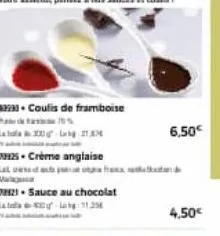 83920coulis de framboise  00-21.0  7125- crème anglaise  l  ma  78121-sauce au chocolat 11.256  6,50€  4,50€ 