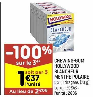 chewing-gums Hollywood blancheur menthe polaire