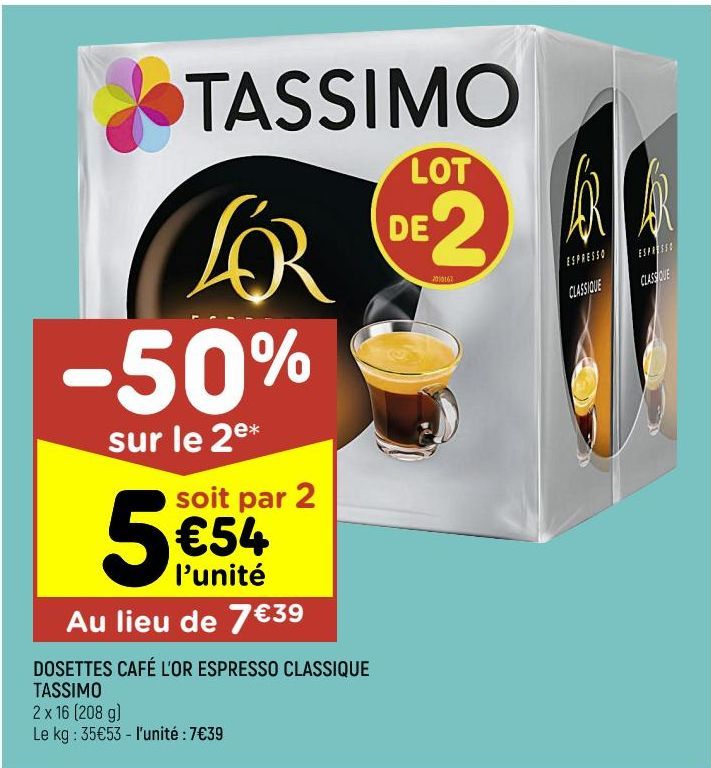 dosettes café l'or espresso classique Tassimo