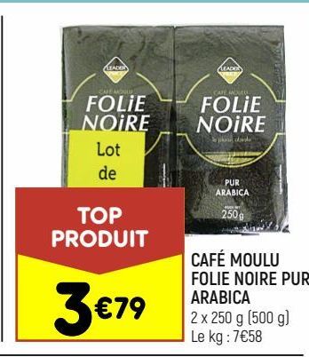 café moulu folie noire pur arabica