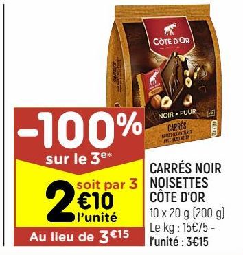 carrés noir noisettes Côte d'or