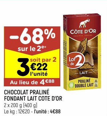 chocolat praliné fondant lait Côte d'or