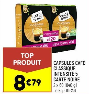 capsules café classique intensité 5 Carte noire