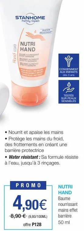 stanhome family expert  hand care  nutri hand  baume nourresant effet barrere balsamo nutriente effetto barrera pecto barrera wameseches &  secc scary m  water resistant  conviennent aux enfants dès 3