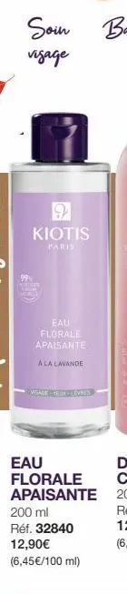 9 kiotis  paris  eau florale apaisante  a la lavande  visage yeur evres  eau florale apaisante  200 ml  réf. 32840 12,90€  (6,45€/100 ml) 