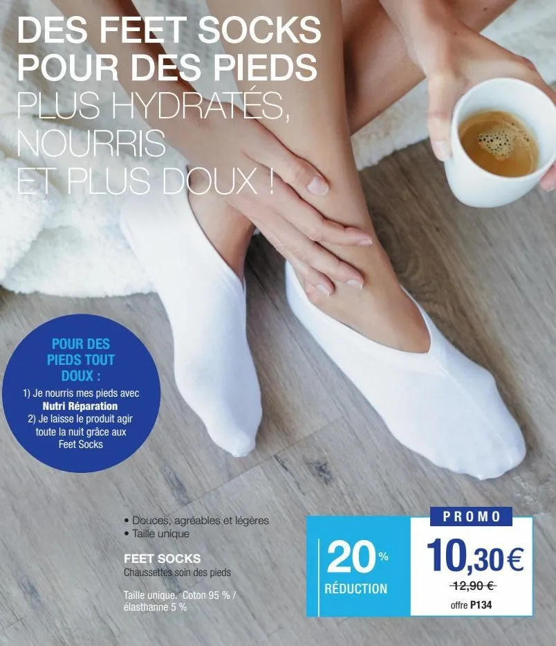 des feet socks pour des pieds plus hydrates, nourris et plus doux no  pour des pieds tout doux :  1) je nourris mes pieds avec nutri réparation 2) je laisse le produit agir toute la nuit grâce aux fee