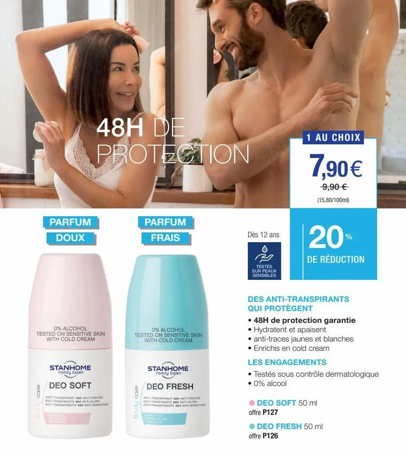 parfum  doux  body care  0% alcohol tested on sensitive skin with cold cream  stanhome family expert  deo soft  48h de protection  anti-transpirant 48h anti-traces anti-traspirante 48h antaloni anti-t