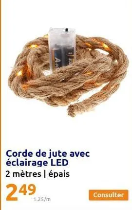 corde de jute avec éclairage led  2 mètres | épais  249  1.25/m  