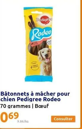 pedigree  rodeo  9.86/ka  bâtonnets à mâcher pour chien pedigree rodeo 70 grammes | boeuf  consulter 