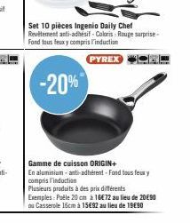 Set 10 pièces Ingenio Daily Chef Revêtement anti-adhésif - Coloris : Rouge surprise-Fond tous feux y compris l'induction  PYREX  -20%  Gamme de cuisson ORIGIN+  En aluminium-anti-adhérent-Fond tous fe