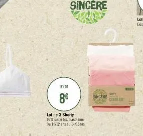 le lot  8€  sincère  lot de 3 shorty  95% coton 5% elasthanne de 10/12 ans au 14/16  sincere  twy cotone 