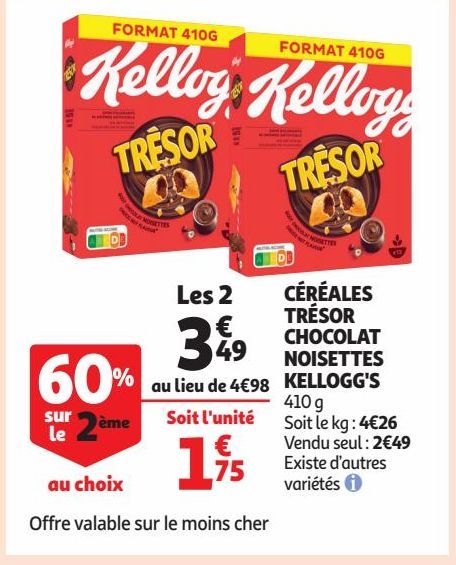 CÉRÉALES TRÉSOR CHOCOLAT NOISETTES KELLOGG'S 