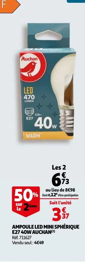 ampoule led mini sphérique e27 40w auchan(