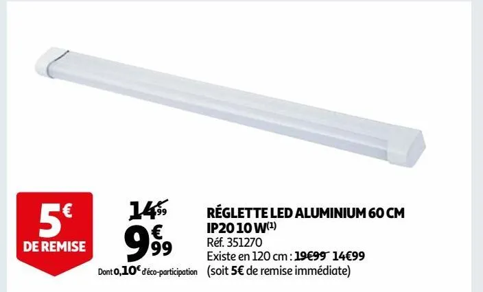 réglette led aluminium 60 cm ip20 10 w