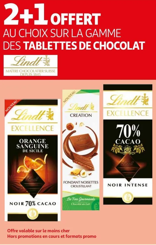 2+1 offert au choix sur la gamme des tablettes de chocolat