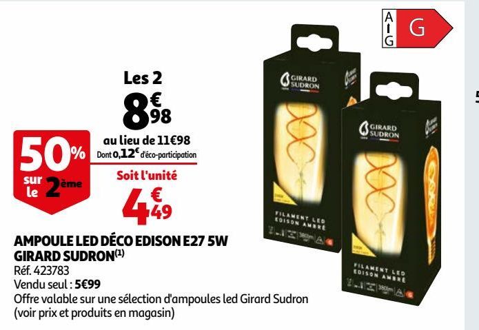 AMPOULE LED DÉCO EDISON E27 5W GIRARD SUDRON(
