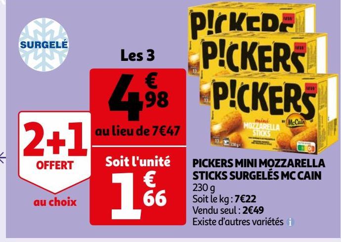 PICKERS MINI MOZZARELLA STICKS SURGELÉS MC CAIN