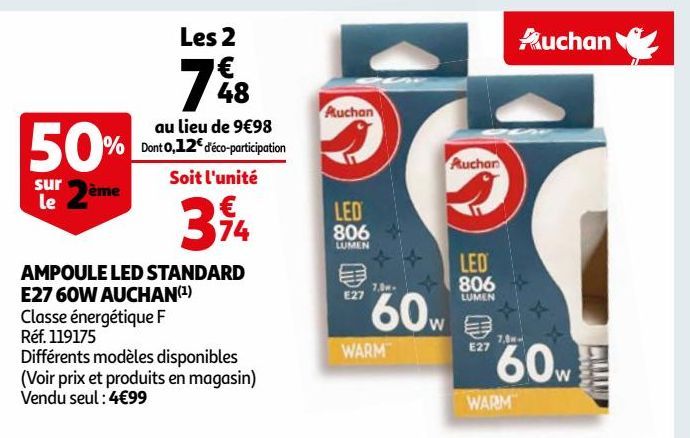 AMPOULE LED STANDARD E27 60W AUCHAN