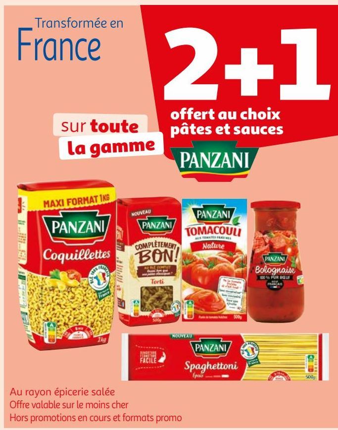 2+1 offert au choix pâtes et sauces