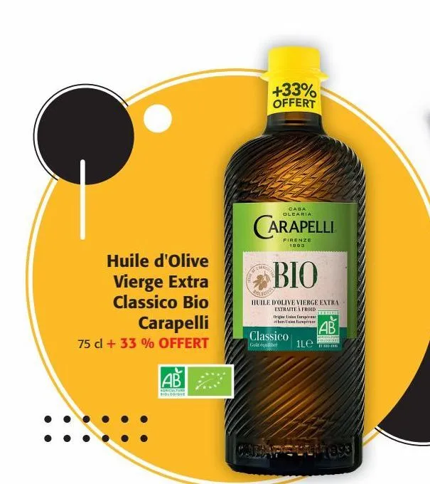 huile d'olive vierge extra classico bio carapelli