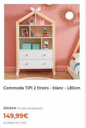 POTO  24  Commode TIPI 2 tiroirs - blanc - L80cm  299,99 € Prix de comparaison  149,99€  ou payez en 4 fois 