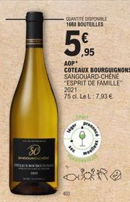 CALDERON  SO  LAUN B  be  QUANTITÉ DISPONIBLE 1668 BOUTEILLES  ,95  AOP  COTEAUX BOURGUIGNONS SANGOUARD-CHÉNÉ "ESPRIT DE FAMILLE 2021  75 cl. Le L: 7,93 €.  460  XUY  siger  prononce  selleut 