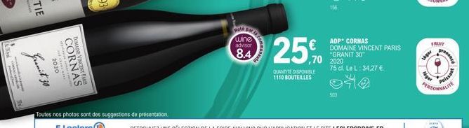 1  -  Granit 30  2020  pries  DOMAINE VINCAS  se  ENT PAR  wine advisor  8.4  25.0  QUANTITE DISPONIBLE 1110 BOUTEILLES  156  ,70 2020  "GRANIT 30"  75 cl. Le L: 34,27 €  ote  € DOMAINE VINCENT PARIS 