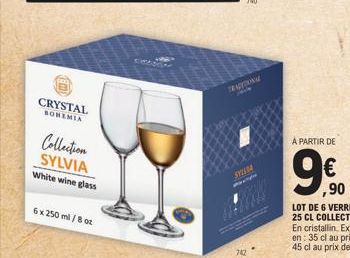 CRYSTAL BOHEMIA  Collection SYLVIA White wine glass  6x 250 ml/80c  SYLVIA  742  A PARTIR DE 