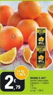 le kg: 1,86 €  infrap  4a les granges  orange à jus variété valencialate catégorie 1. calibre 7/8.  1.5 kg le kg: 1,86 € 