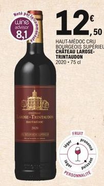 wine advisor  Hoté par la  8,1  Communaut  INCURSION MANA  CATAL  LAROSE-TRINTAUDOS BAUTMEDOC  léger  TRINTAUDON 2020.75 cl  ,50  HAUT-MÉDOC CRU BOURGEOIS SUPÉRIEUR CHÂTEAU LAROSE- FRUIT  léger  prono