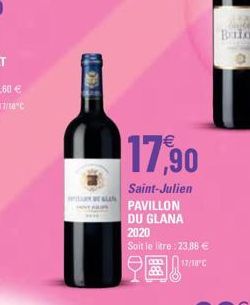 GLAN  17,90  Saint-Julien  PAVILLON DU GLANA  2020  Soit le litre: 23,88 € 17/18°C 