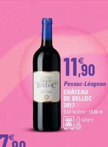 11,90  Bloc Pessac-Léognan CHÂTEAU DE BELLOC  2017  Soit le litre: 15,86 €  14/16 C 