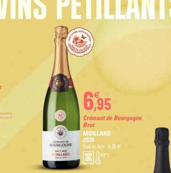 CREMANT BOURGOGNE  TATION  WANA  6,95  Crémant de Bourgogne Brut  MOILLARD 2020  Soit le litre: 9,26 €  LUC 