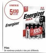 à partir de  le lot  energizer  10  piles  de nombreux produits à des prix différents  aa  4pack  energizer  max  100% 