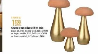 a partir de  1690  t  champignon décoratif en grès existe en:petit modele 4x4x6,8cm à 1€90 ou moyen modèle 5,2x5,2x10,1cm à 3€90 ou grand modele 7,1x7,1x14cm à 5€ 90 