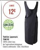 lunite  12€  sincère  tablier japonais tokyo  100% coton is  de l'agriculture biologique  coloris anthracite-dim. 55x105cm 