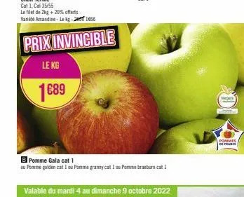 1€89  b pomme gala cat 1  ou pomme golden cat i ou pomme gramy cat i ou pomme braeburn cat i  ver  pommes  de france 