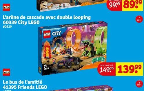 LEGO  LEGO  L'arène de cascade avec double looping 60339 City LEGO  60339  LEGO CITY  PRANE  7+ 60339  PRIX CONSEILLE  7 ans+  139⁹⁹  ans+ 